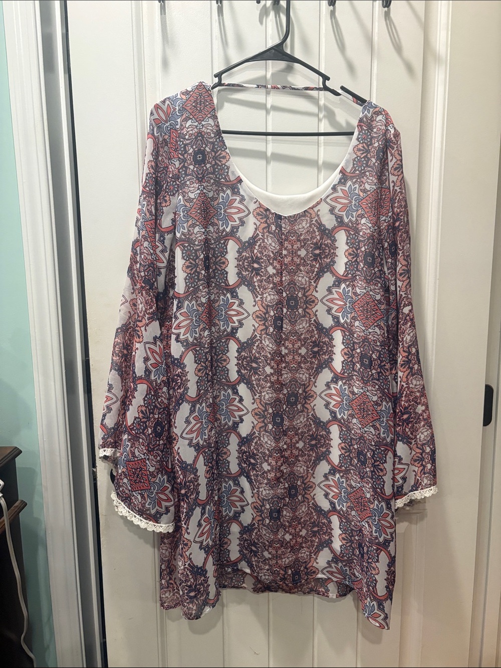 Xhilaration Boho Paisley Bell Sleeve Shift Dress/Tunic XXL